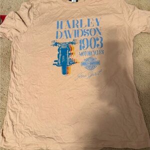 Harley-Davidson Peach Tee with Blue & Orange Graphic